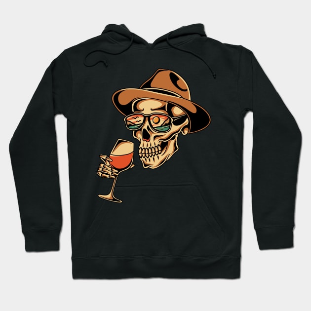 Skull drinking wine Hoodie by Abrom Rose